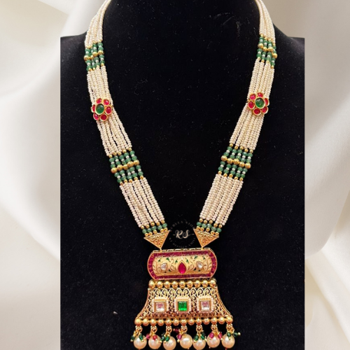 Elegant Ruby Moti Pendant Set | Gold Finish