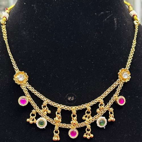 Double Layer Gold Chain Set – Green Ruby Look