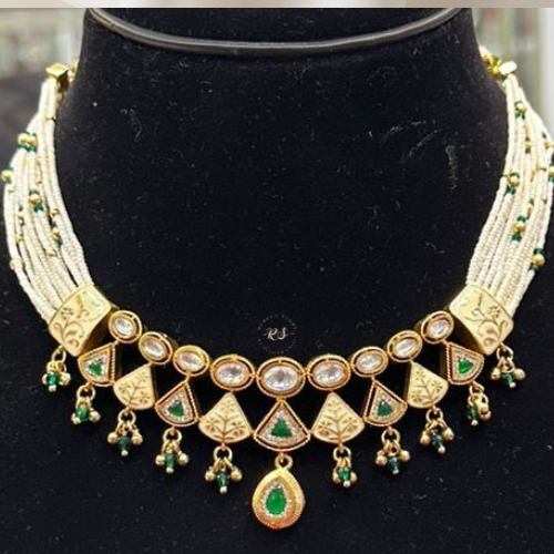 Elegant Meena Kari Set with White Green Moti
