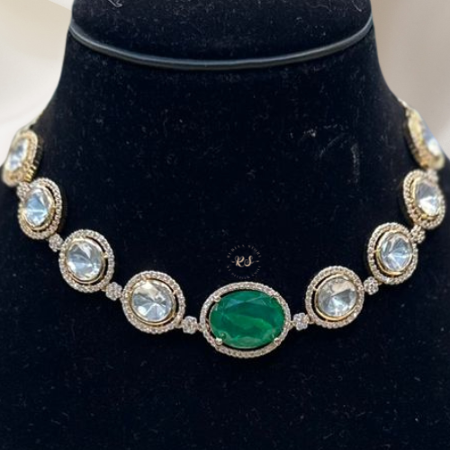 Real look ac kundan set with green colour