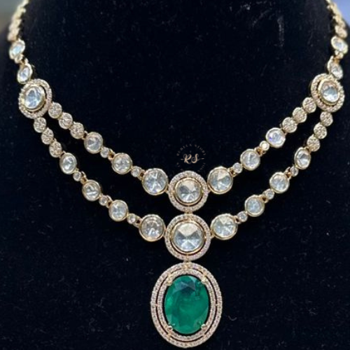 Real look ac kundan double lair set with green colour