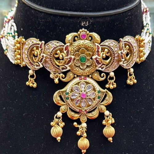 Meena Kari Gold Moti Choker – Real Traditional Look
