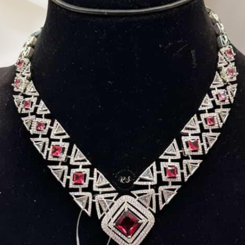 AD Diamond Look Red Ruby Set