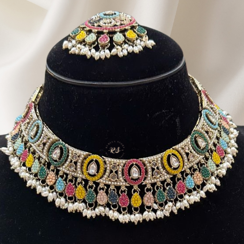 Real look multi colour polki set