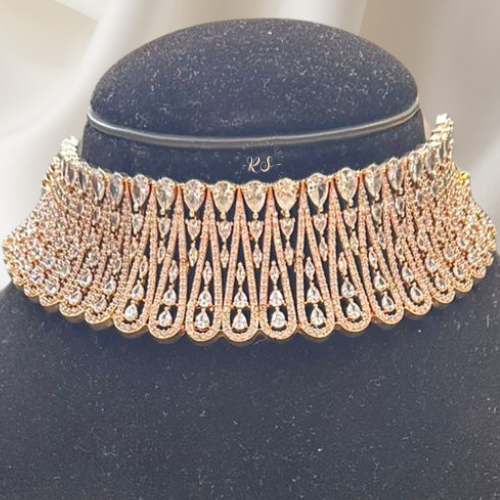 Diamond look rose gold choker
