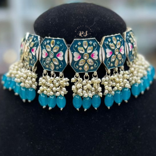 Royal Blue Mina Kari Kundan Set