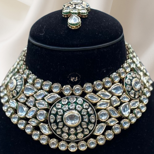 Designer Real Look AC Kundan Set – Green