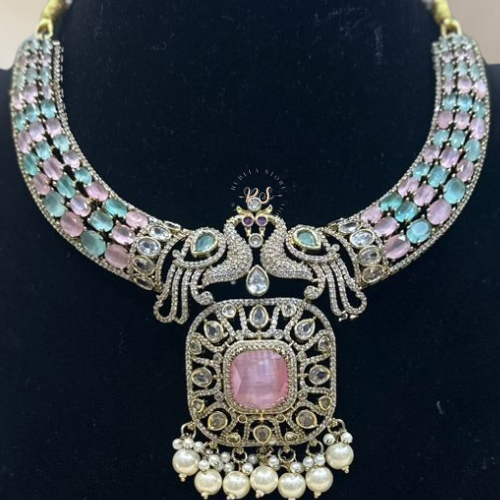 Premium Real Look Pink-Green Moissanite Set