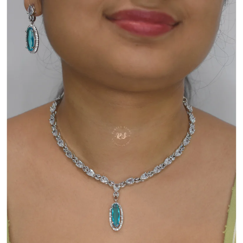 29-4 Beautiful Blue American Diamond Necklace – Sparkle Like a Star with Rubela Store - Image 1