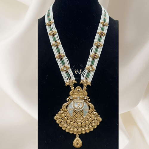 rubela store gold look jewellery best artificial jewellery - 2025-08-06T142413.348 Real Look Sky Blue Meena Mala Set | Rubela Store - Image 1