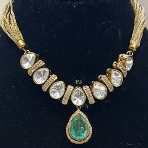 rubela store gold look jewellery best artificial jewellery (100) Premium Gold Polished Mint Green Mosonite Set by Rubela Store - Image 1