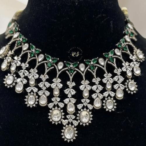 rubela store gold look jewellery best artificial jewellery - 2025-08-06T103751.298 Ravishing Green Kundan Mosonite Set by Rubela Store - Image 1