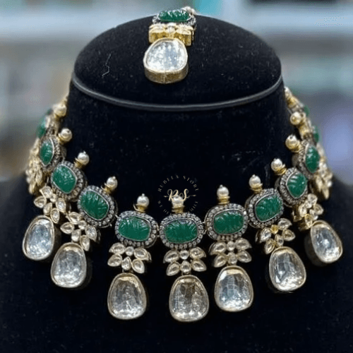 rubela store gold look jewellery best artificial jewellery (27) Rubela Store's Enchanting Green Kundan Set – A Symphony of Tradition and Elegance - Image 1