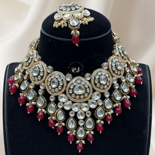 rubela store gold look jewellery best artificial jewellery (40) Royal Elegance Red Kundan Set by Rubela Store – Timeless Bridal Glamour - Image 1