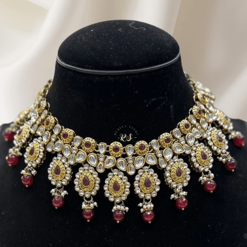 rubela store gold look jewellery best artificial jewellery (48) Royal Elegance Red Kundan Set – Rubela Store Exclusive - Image 1