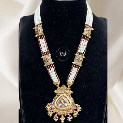 rubela store gold look jewellery best artificial jewellery (2) Tablet Stone Ruby Kundan Gold Look Pendant Set with Earrings – Rubela Store - Image 1