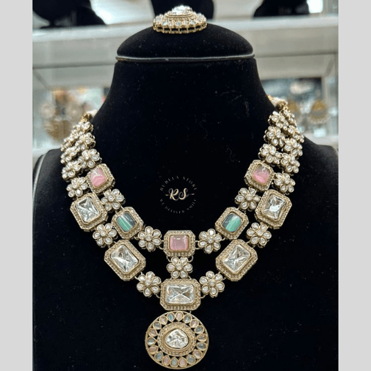 Untitled design - 2025-10-09T172948.861 Rubela Shine Bright with Real Look Double Colour Polki Kundan Set - Image 1