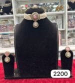Real Look Mozonite Pink Choker Set Elegant Party Jewellery - Image 2