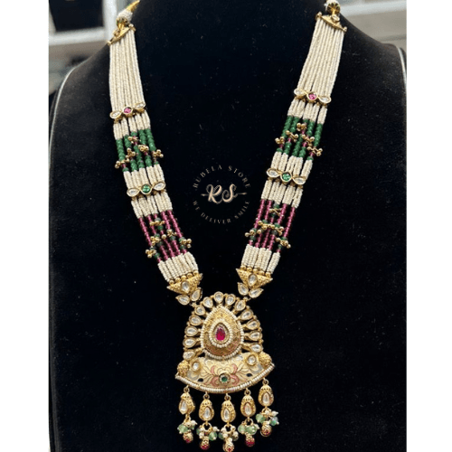 rubela store gold look jewellery best artificial jewellery (11) Real Look Long Mina Karri Mina Set Traditional Jewellery - Image 1