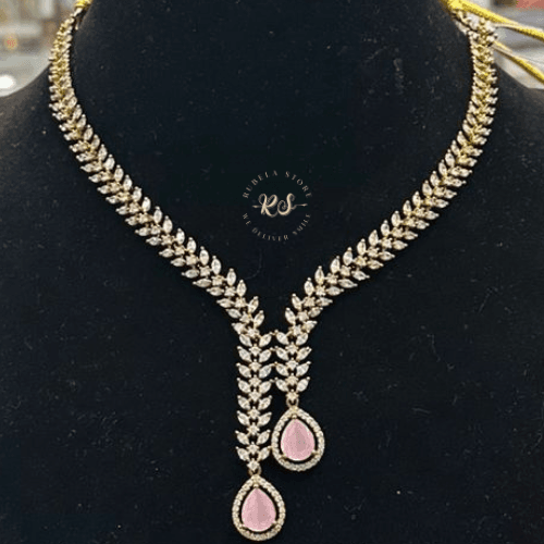 rubela store gold look jewellery best artificial jewellery (4) Real Look AD Golden Pink Set Royal Soft Shine - Image 1