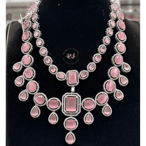 rubela store gold look jewellery best artificial jewellery (9) Elegant Real Look AD Set in Pink by Rubela Store - Image 1