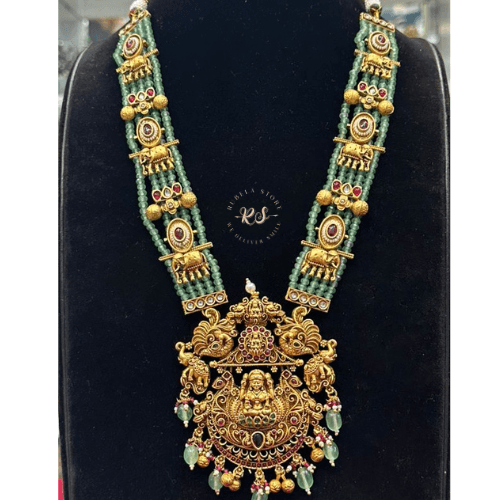 rubela store gold look jewellery best artificial jewellery (9) Real Look Long Temple Pendant Set - Image 1