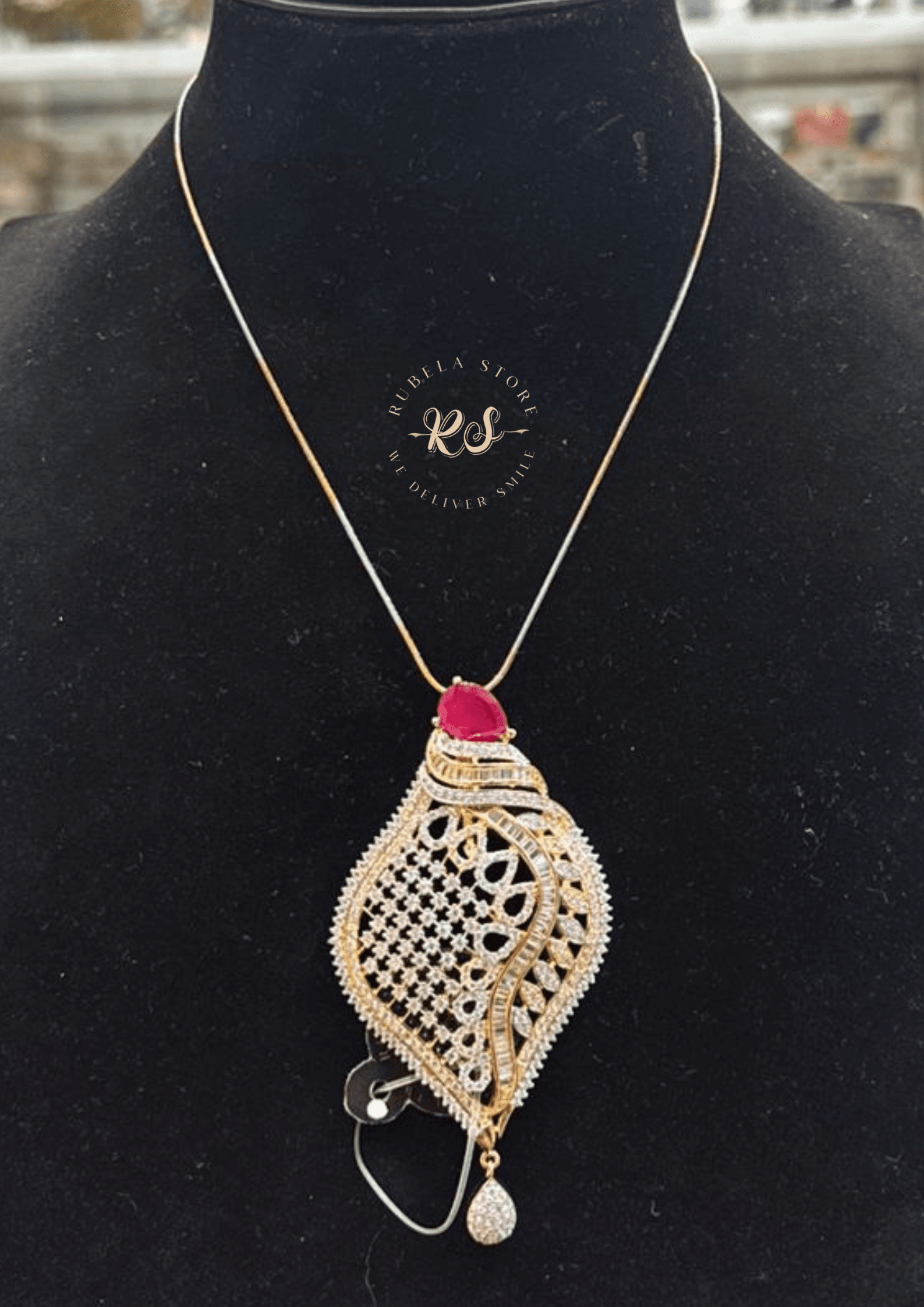 Untitled design (3) Real Look AD Ruby Stone Pendant Set Without Chain - Image 1