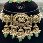 Royal Golden Kundan Choker Set in Maroon and Mint Green