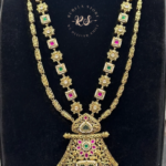 Elegant Real Gold Look Double Layer Pendant Mala Set for Traditional Wear