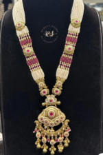 Elegant Real Gold Look Ruby Pendant Mala Set for Traditional Wear