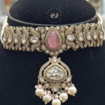 Elegant Light Pink Kundan Polki Choker Set for Women