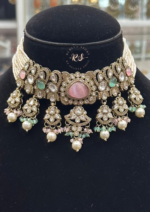 Real Look Kundan Pink Mint Choker Set for Royal Ethnic Elegance