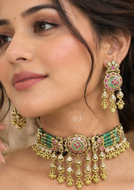 Real Gold Look Heritage Choker Set for a Royal Traditional Look