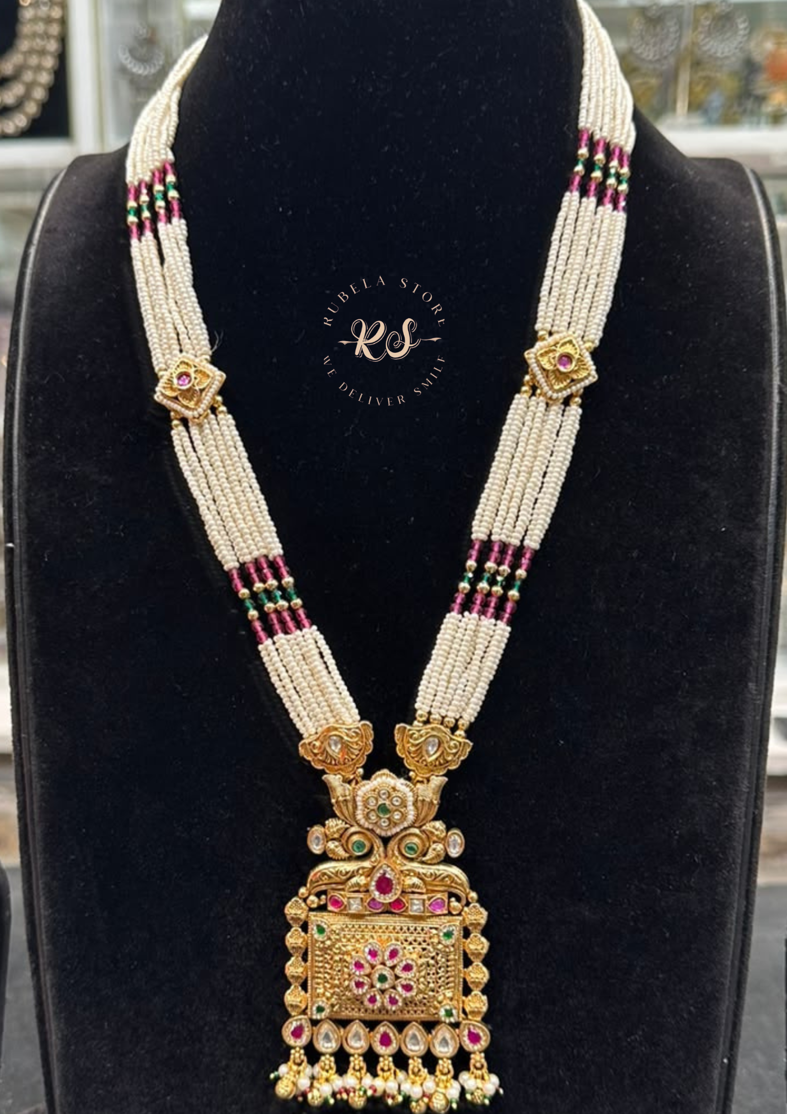 Untitled design (3) Royal Elegance Real Gold Look Pendant Mala Set for Women - Image 1