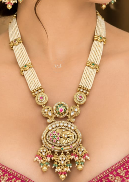 Real Gold Look Pendant Mala Set for a Royal Traditional Look