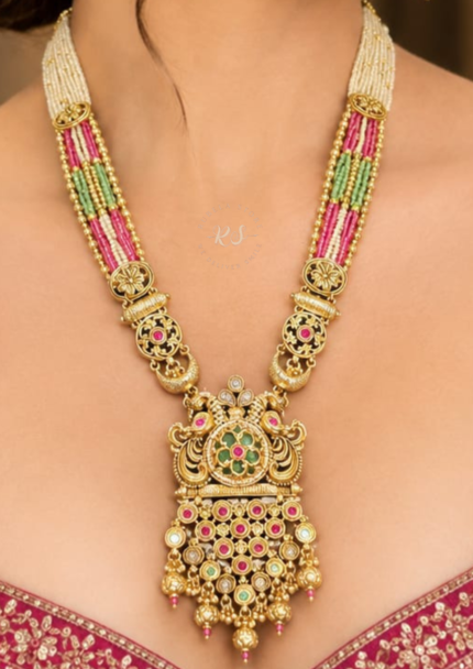 Real Gold Look Pendant Mala Set for a Royal Traditional Look