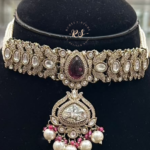 Royal Wine Colour Kundan Polki Choker Set for Women
