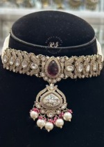Royal Wine Colour Kundan Polki Choker Set for Women